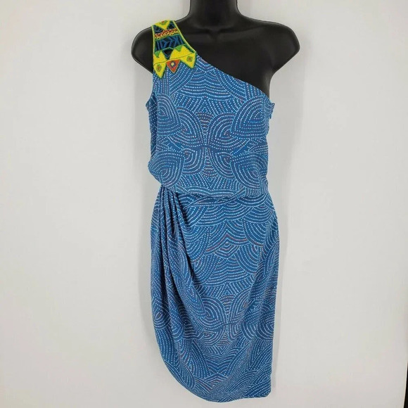 Pia Pauro Asymetrical One Shoulder Beaded Dress - Picture 1 of 12